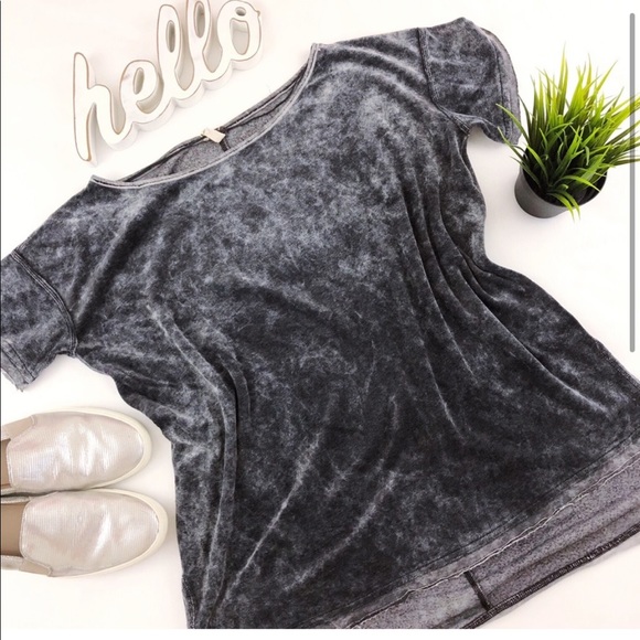 FREE PEOPLE Washed Velvet Doran Tee Gray S - Picture 3 of 8